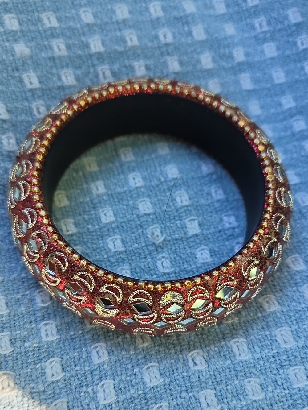 Vintage Rajasthani Lac Red Bangle. Jaipur Mirror Work Kada. NWOT.